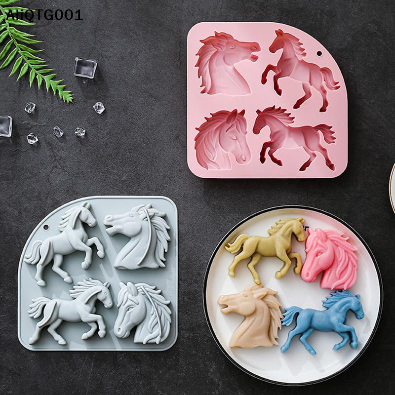 Kitchen Baking Cooking - 4-Cavity 3D Horse Silicone Mold for